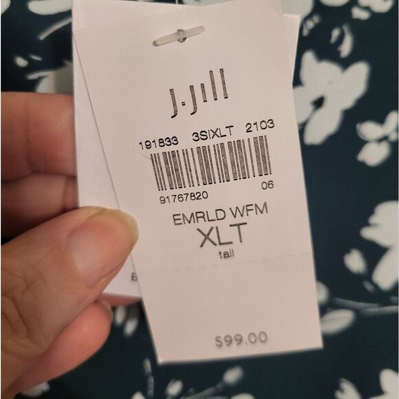 J. Jill Wearever Collection Emerald Green White Floral Midi Dress, Size XLT NEW - Picture 7 of 9
